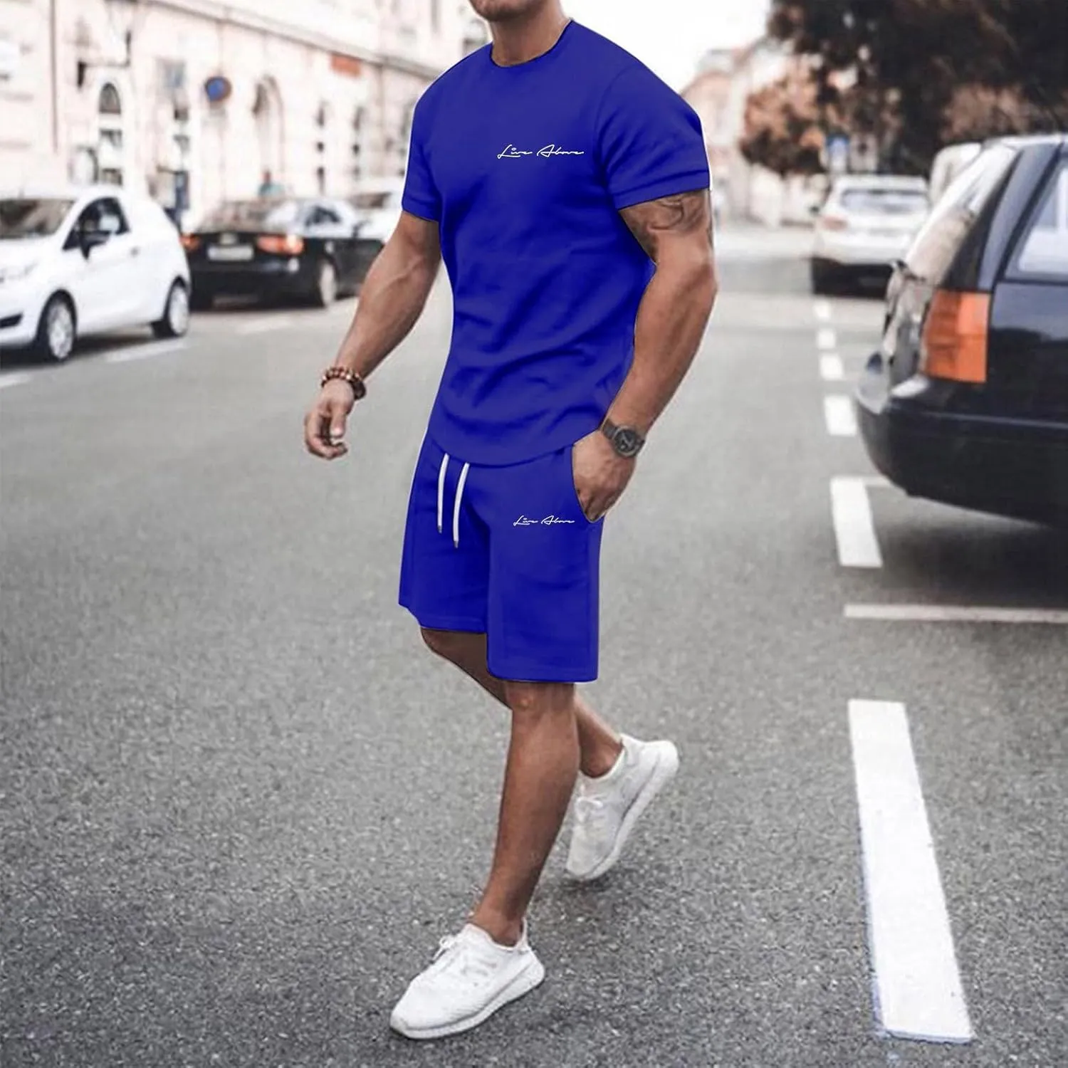 2 Piece Set for Men Mens Outfits Short Sleeve Athletic Sweatsuit Summer Tracksuit Sets Workout Tops Sportwear