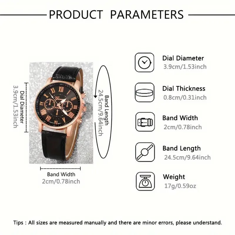 3-Pieces: Roman Quartz Women's Watches - Fashionable Round Dial with Faux Leather Strap