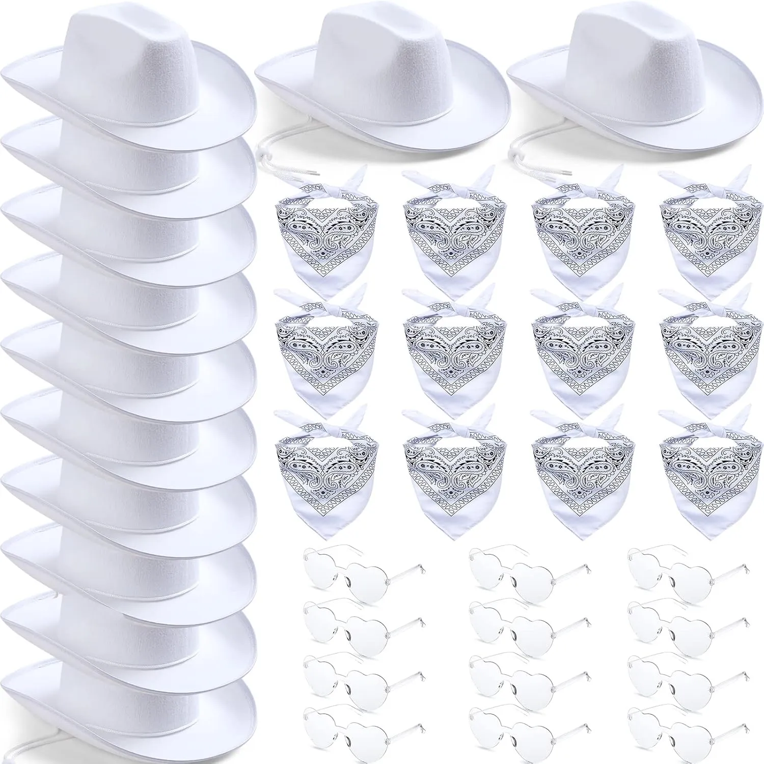 36 Pieces Adult Cowboy Hat with Bandanna Heart Sunglasses Unisex Felt Cowboy Hat Men Women Western Party Costume