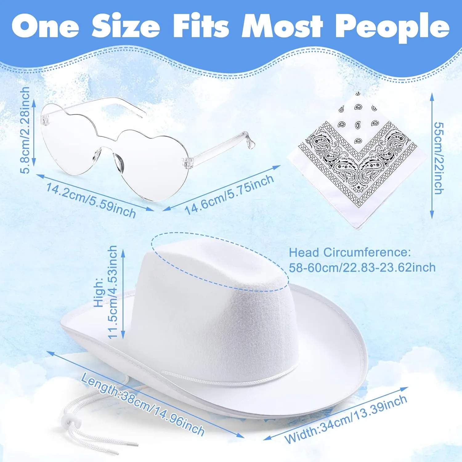 36 Pieces Adult Cowboy Hat with Bandanna Heart Sunglasses Unisex Felt Cowboy Hat Men Women Western Party Costume