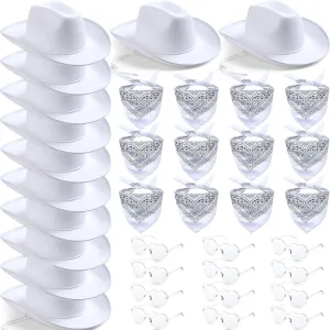 36 Pieces Adult Cowboy Hat with Bandanna Heart Sunglasses Unisex Felt Cowboy Hat Men Women Western Party Costume