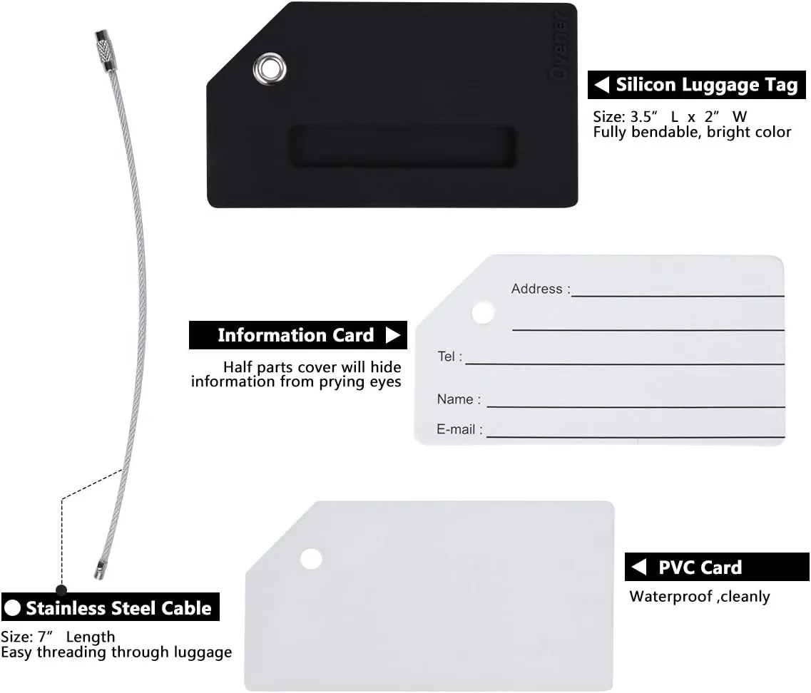 5Pack Silicone Luggage Tag with Name ID Card Perfect to Quickly Spot Luggage Suitcase by Ovener