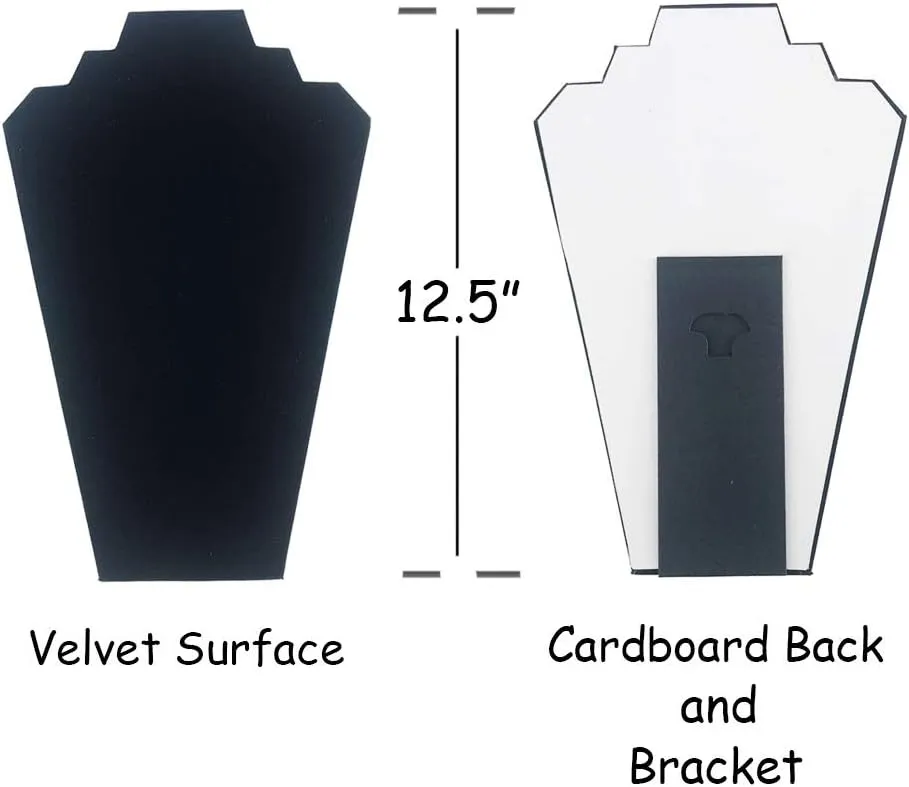 6pcs/ Pack 12.5inches Black Velvet Necklace Easel Jewelry Organizer Displays Stand with Reinforced Bracket