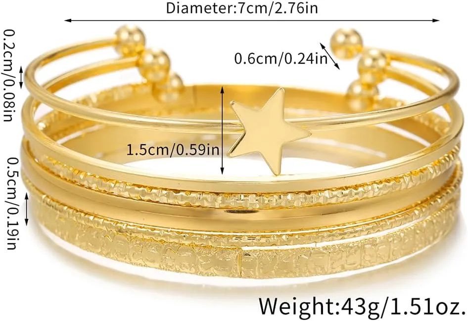 7Pcs Gold Bangle Bracelets Set for Women - Multi Layer Stackable Textured Bracelets Indian Cuff Bangles Boho Jewelry Set