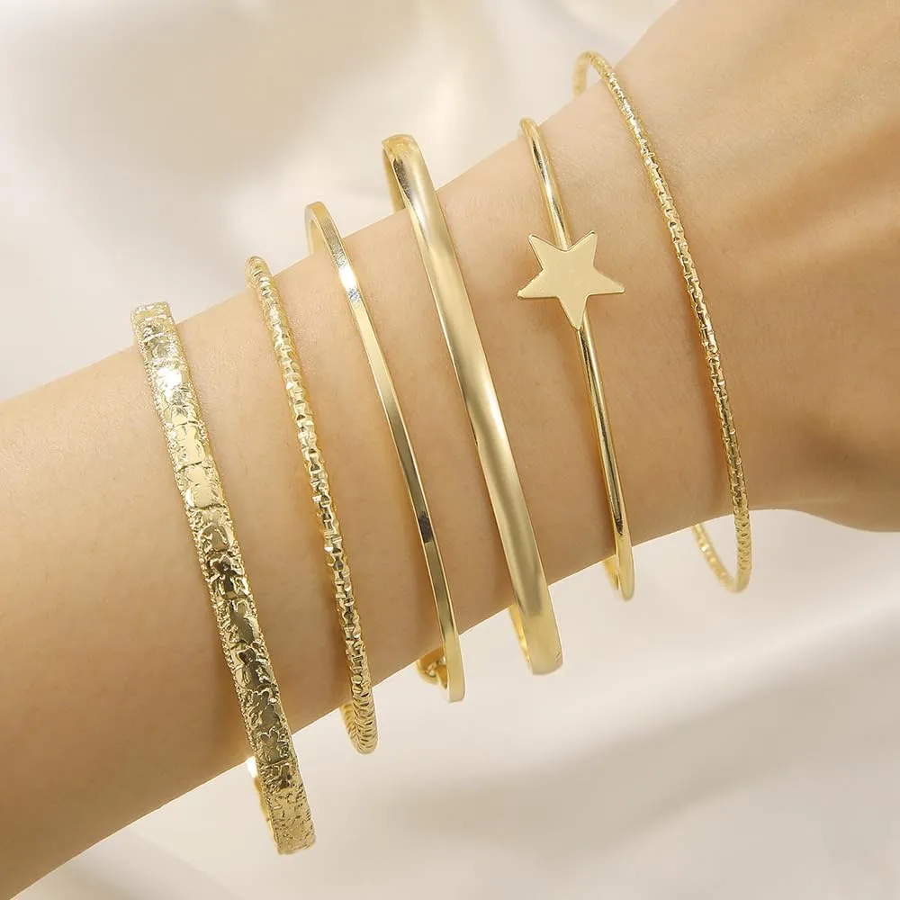 7Pcs Gold Bangle Bracelets Set for Women - Multi Layer Stackable Textured Bracelets Indian Cuff Bangles Boho Jewelry Set
