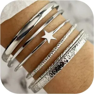 7Pcs Gold Bangle Bracelets Set for Women - Multi Layer Stackable Textured Bracelets Indian Cuff Bangles Boho Jewelry Set