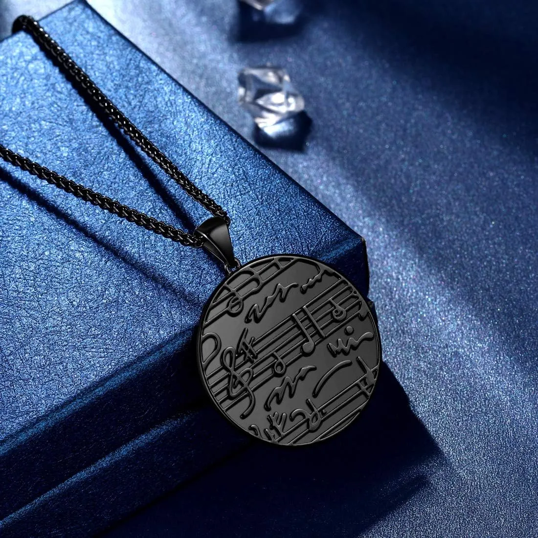 beautlace Round Coin Musical Note Necklaces 18K Gold/Silver/Black Gun Plated Treble Clef Music Note Staves Jewelry for Men and Women