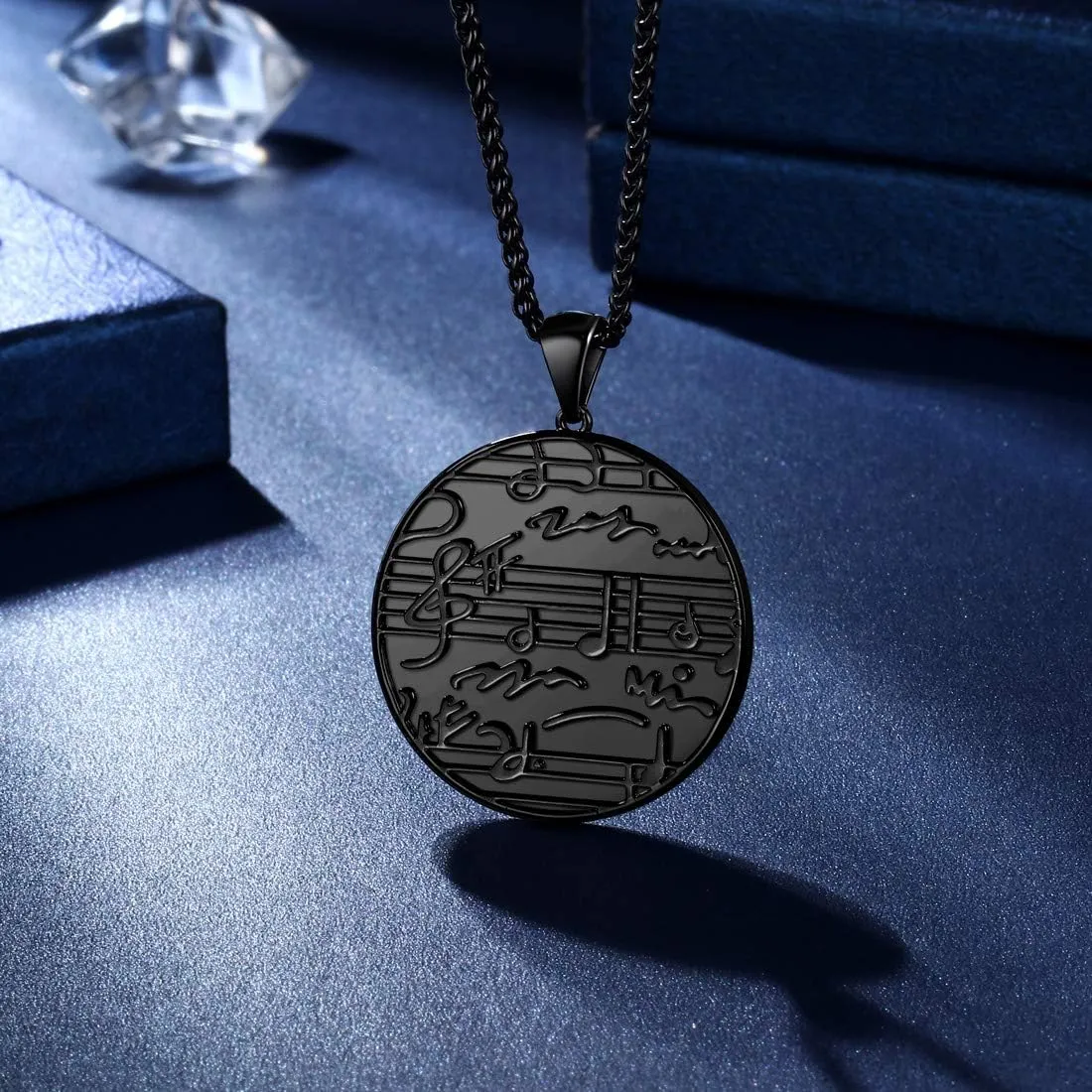 beautlace Round Coin Musical Note Necklaces 18K Gold/Silver/Black Gun Plated Treble Clef Music Note Staves Jewelry for Men and Women