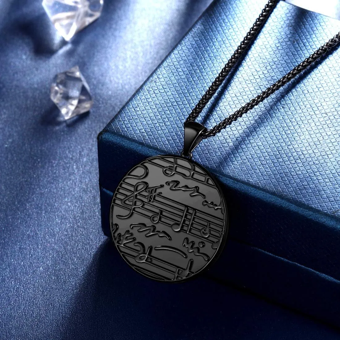 beautlace Round Coin Musical Note Necklaces 18K Gold/Silver/Black Gun Plated Treble Clef Music Note Staves Jewelry for Men and Women