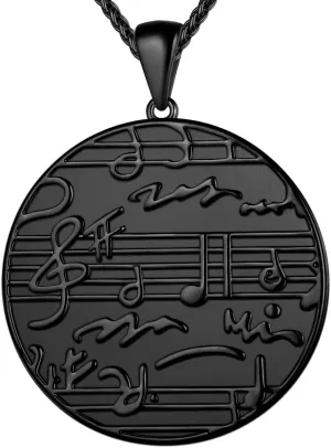 beautlace Round Coin Musical Note Necklaces 18K Gold/Silver/Black Gun Plated Treble Clef Music Note Staves Jewelry for Men and Women
