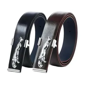 BEST VALENTINE GIFT Premium Faux Leather Belts Designer Set (Silver Black & Brown, Pack of 2)