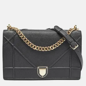 Black Leather Large Diorama Flap Shoulder Bag