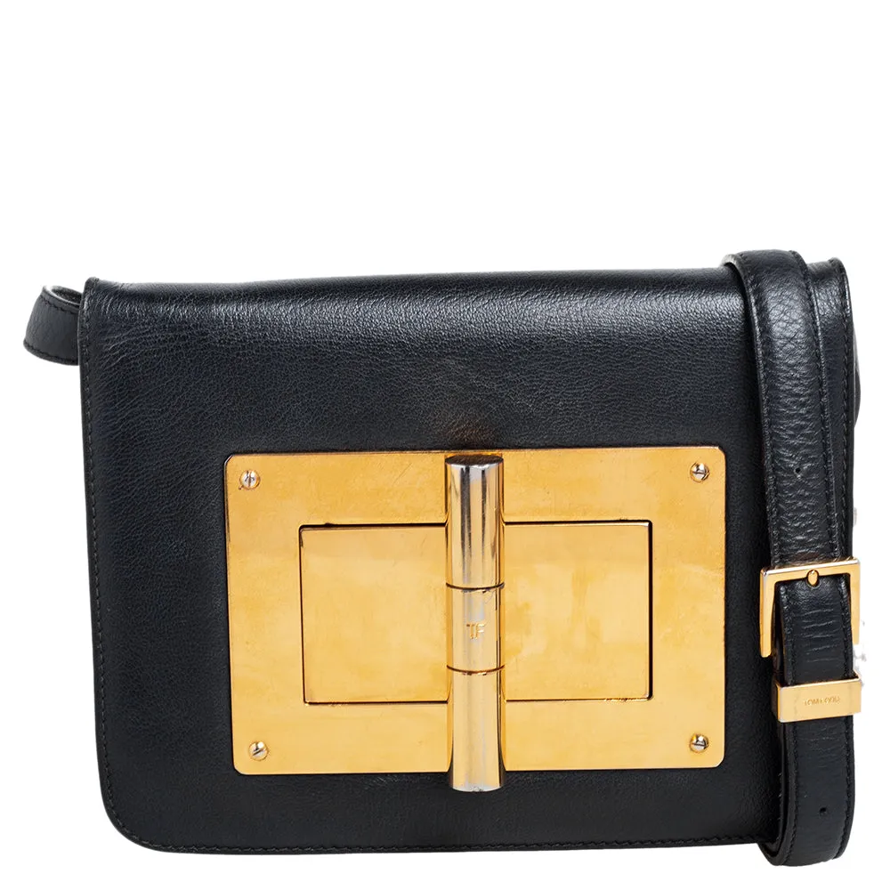 Black Leather Small Natalia Crossbody Bag