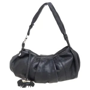 Black Pleated Leather Hobo