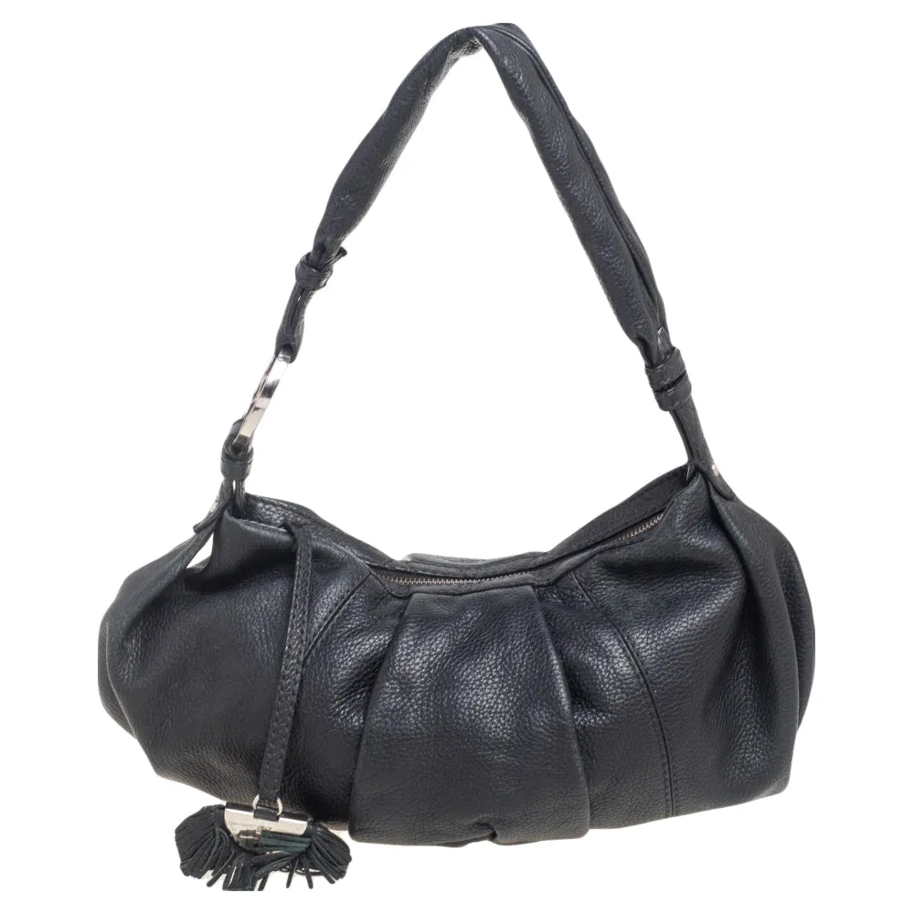 Black Pleated Leather Hobo