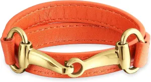 Bling Jewelry Fashion Red White Orange Black Brown Genuine Leather Equestrian Snaffle Horse Bit Layer Stacking Style Double Wrap Bracelet For Women Teen Silver Gold Tone Stainless Steel