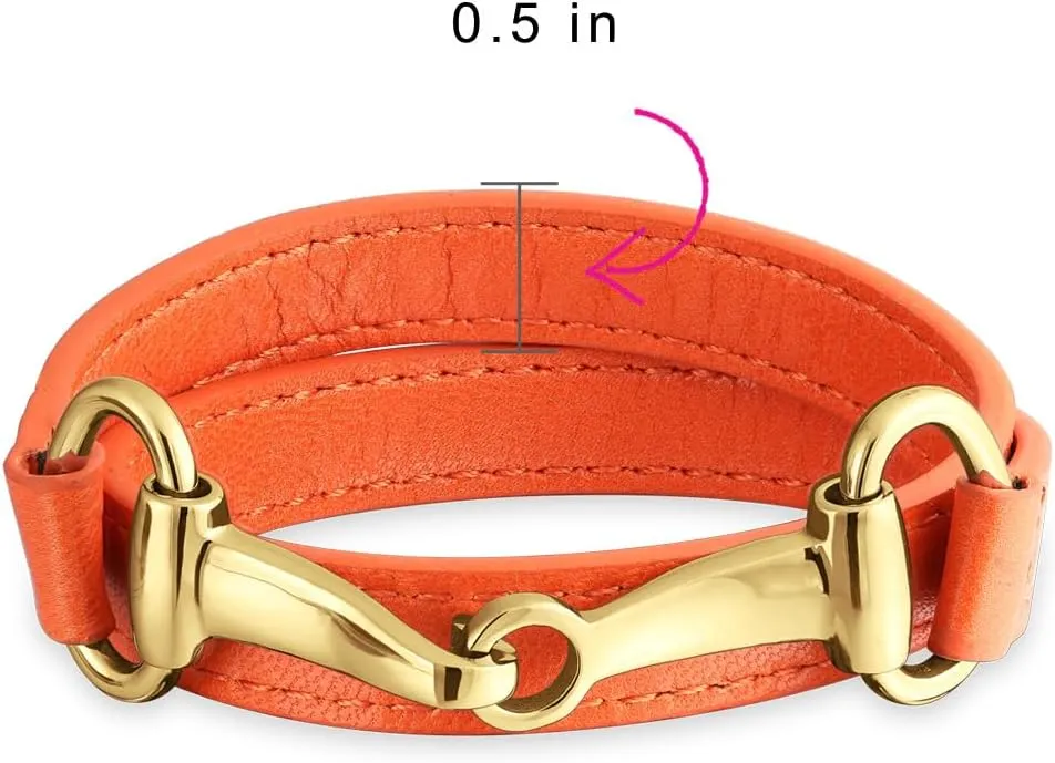 Bling Jewelry Fashion Red White Orange Black Brown Genuine Leather Equestrian Snaffle Horse Bit Layer Stacking Style Double Wrap Bracelet For Women Teen Silver Gold Tone Stainless Steel