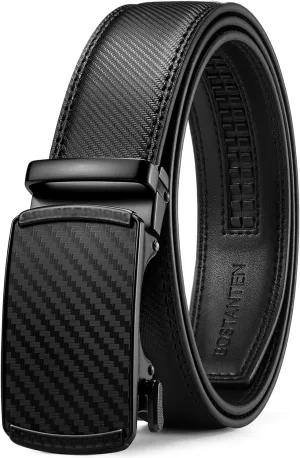 BOSTANTEN Mens Belt Leather Ratchet Belt For Men Dress and Casual with Adjustable Buckle, Trim to Fit