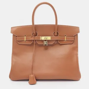 Brown Leather Courchevel Birkin 35 Bag