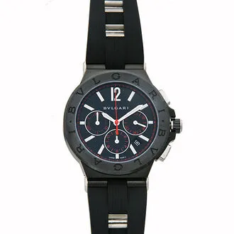 Bvlgari Diagono Black Dial Stainless Steel & Rubber Chronograph Men's Watch 102160