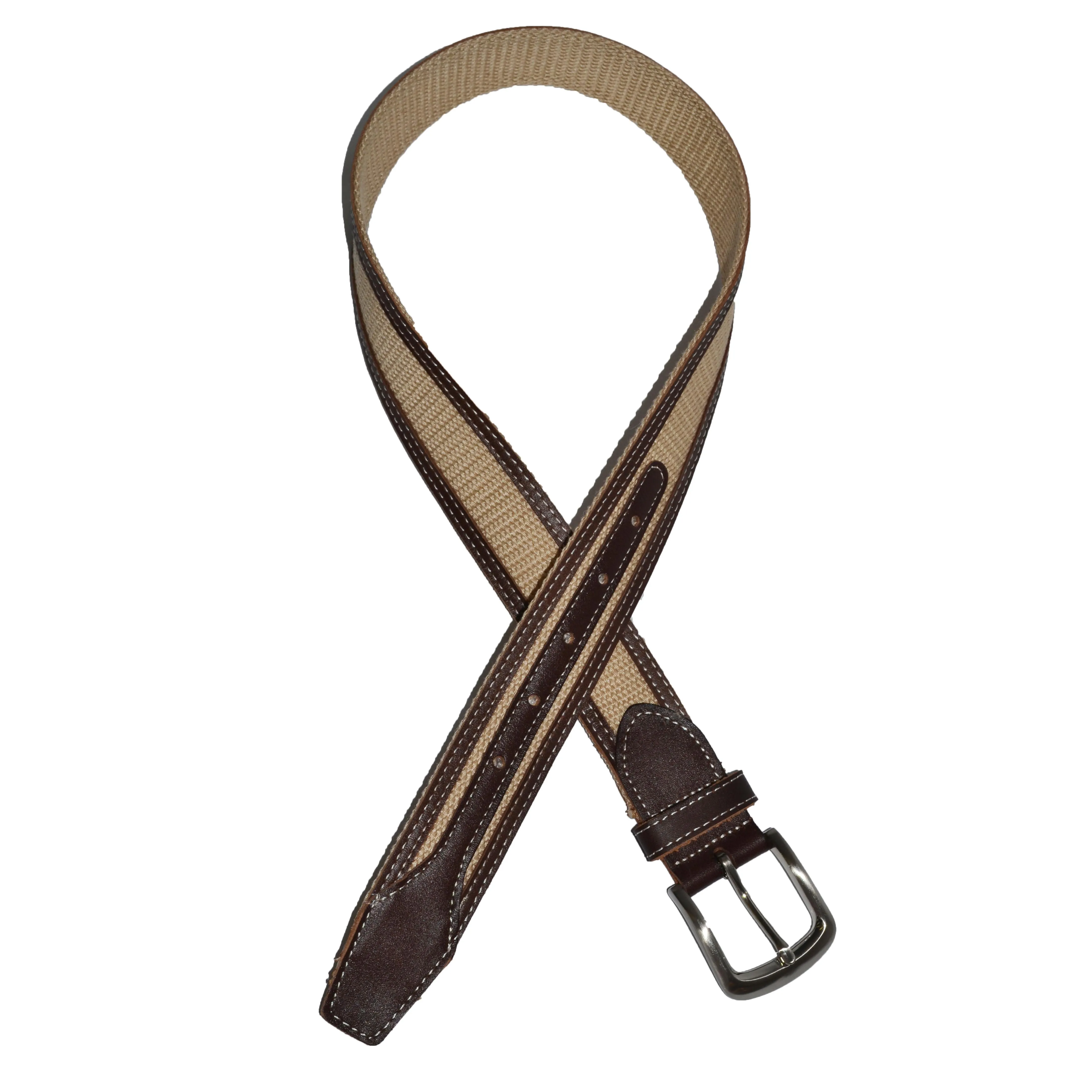BYRON - Cotton Canvas Men's sand/Tan Leather Belt
