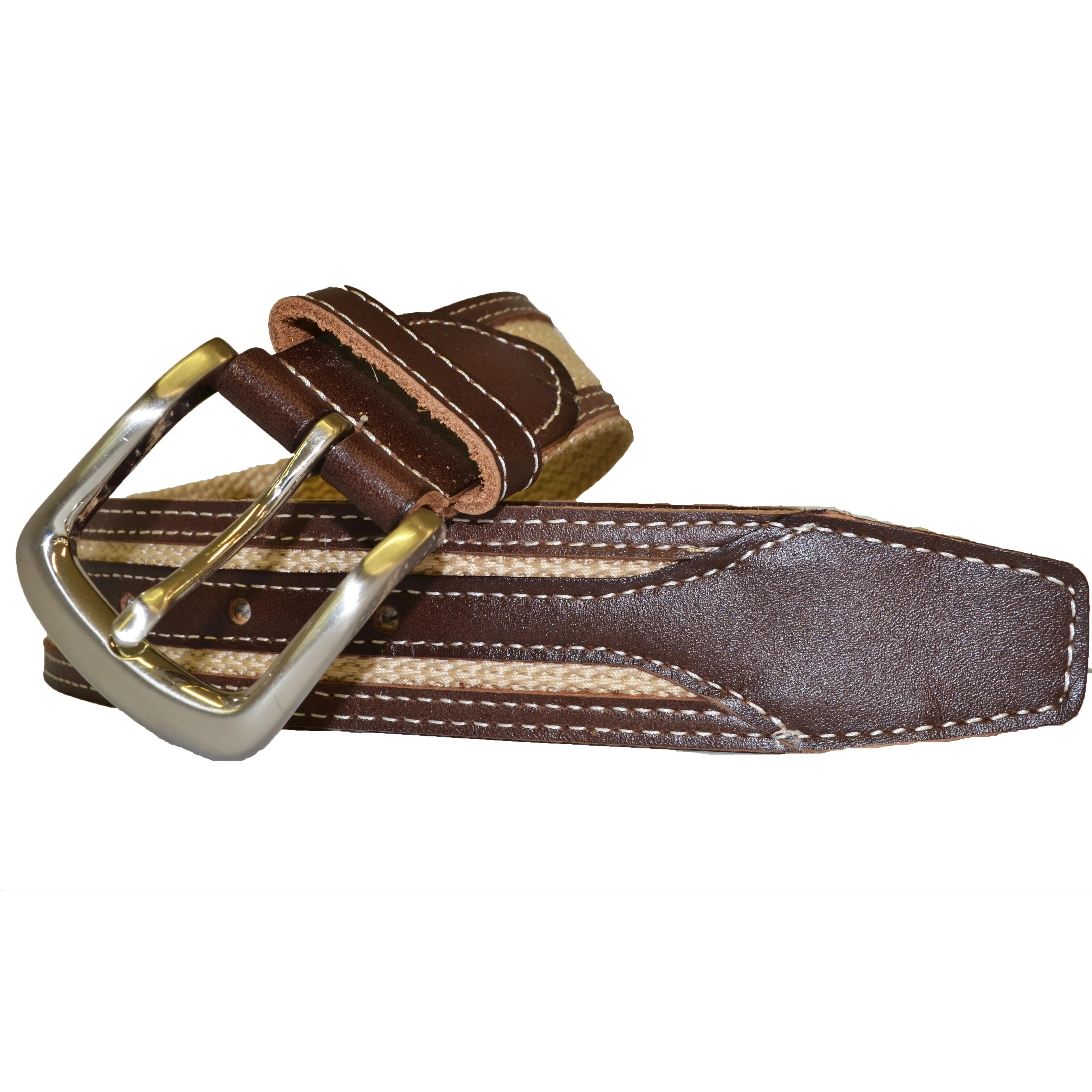 BYRON - Cotton Canvas Men's sand/Tan Leather Belt