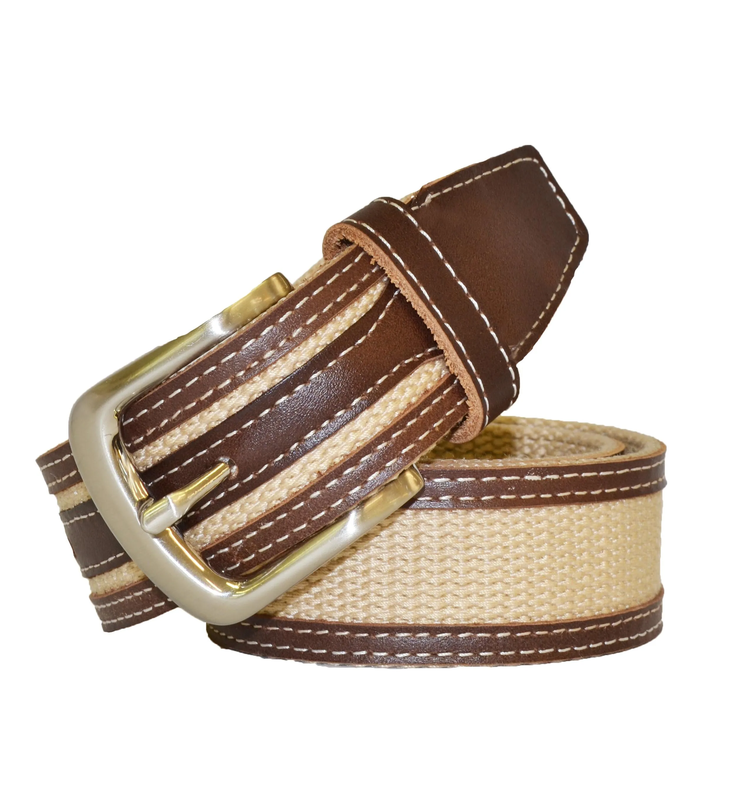 BYRON - Cotton Canvas Men's sand/Tan Leather Belt