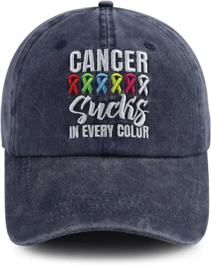 Cancer Such's in Every Color Hat for Women Men, Funny Adjustable Embroidered Cotton Red Pink Ribbon Cancer Awareness Caps