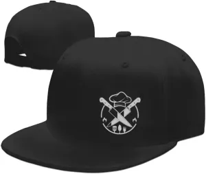Chef Knife Mens Hat Snapback Hats for Men Funny Knives Spatula Kitchen Adjustable Baseball Cap Flat Bill Hat for Women Chef Themed Outdoor Grill Fisherman Black Fitted Hat for Outdoor