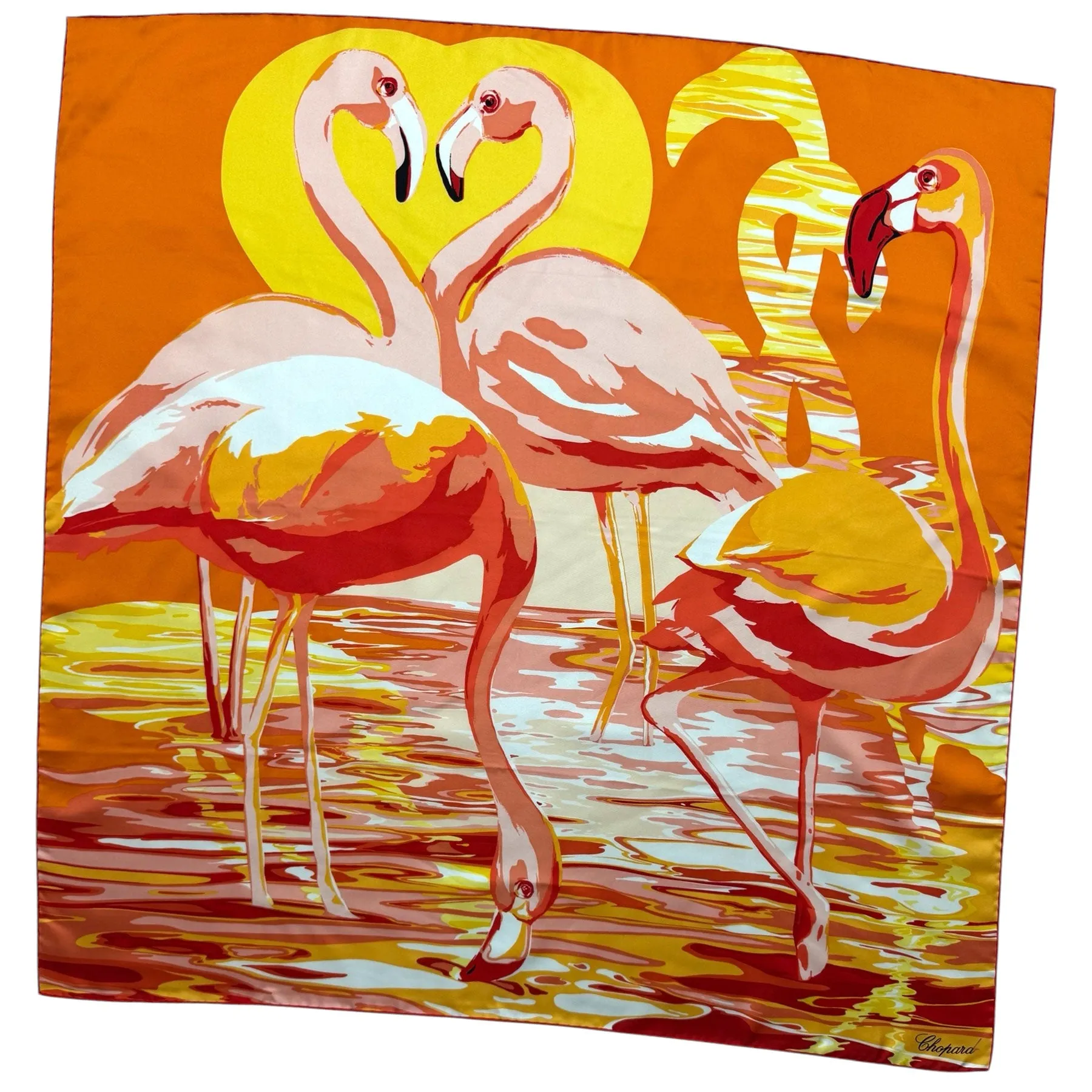 Chopard Scarf Orange Flamingo - Twill Silk Square Foulard