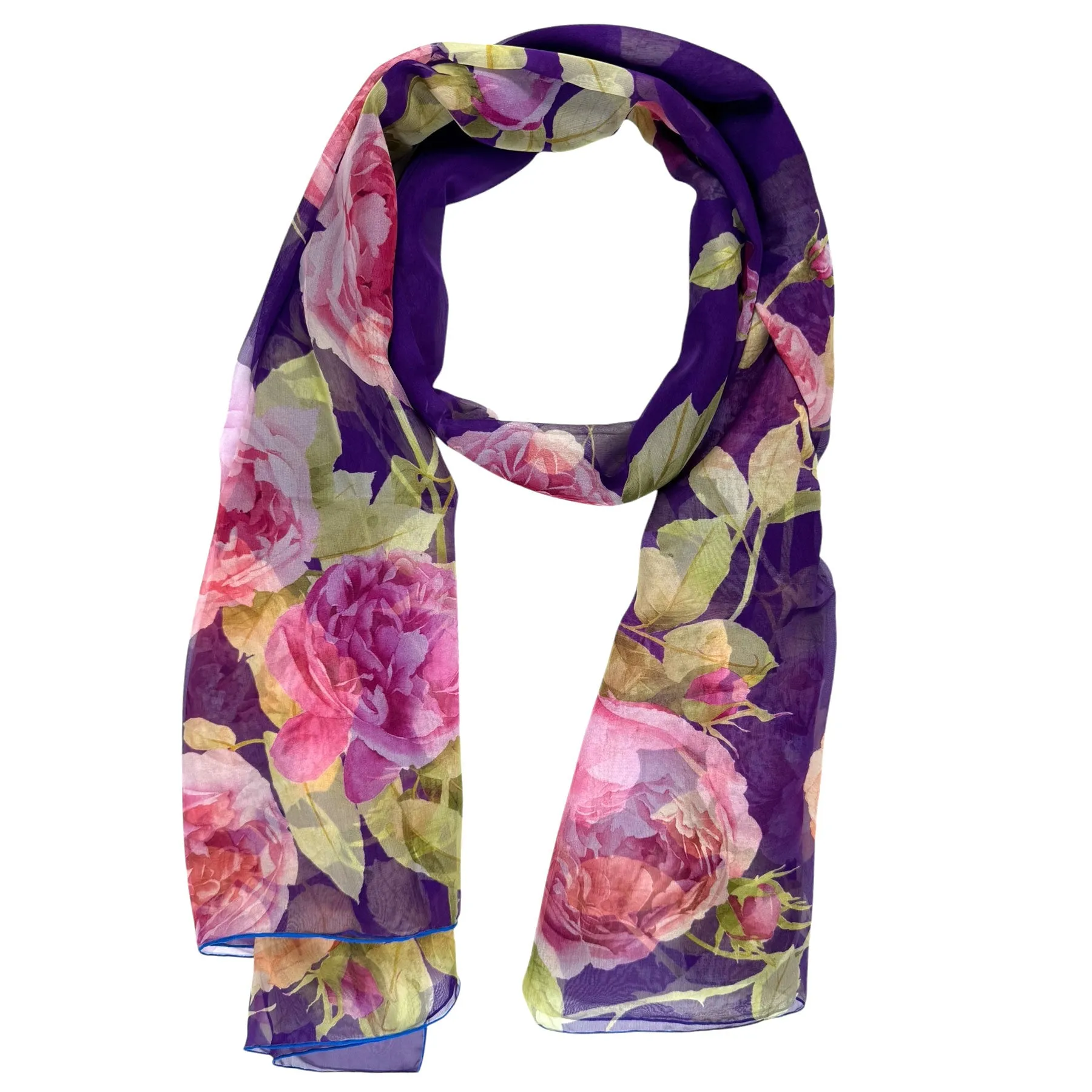Chopard Scarf Violet Floral - Extra Large Chiffon Silk Shawl