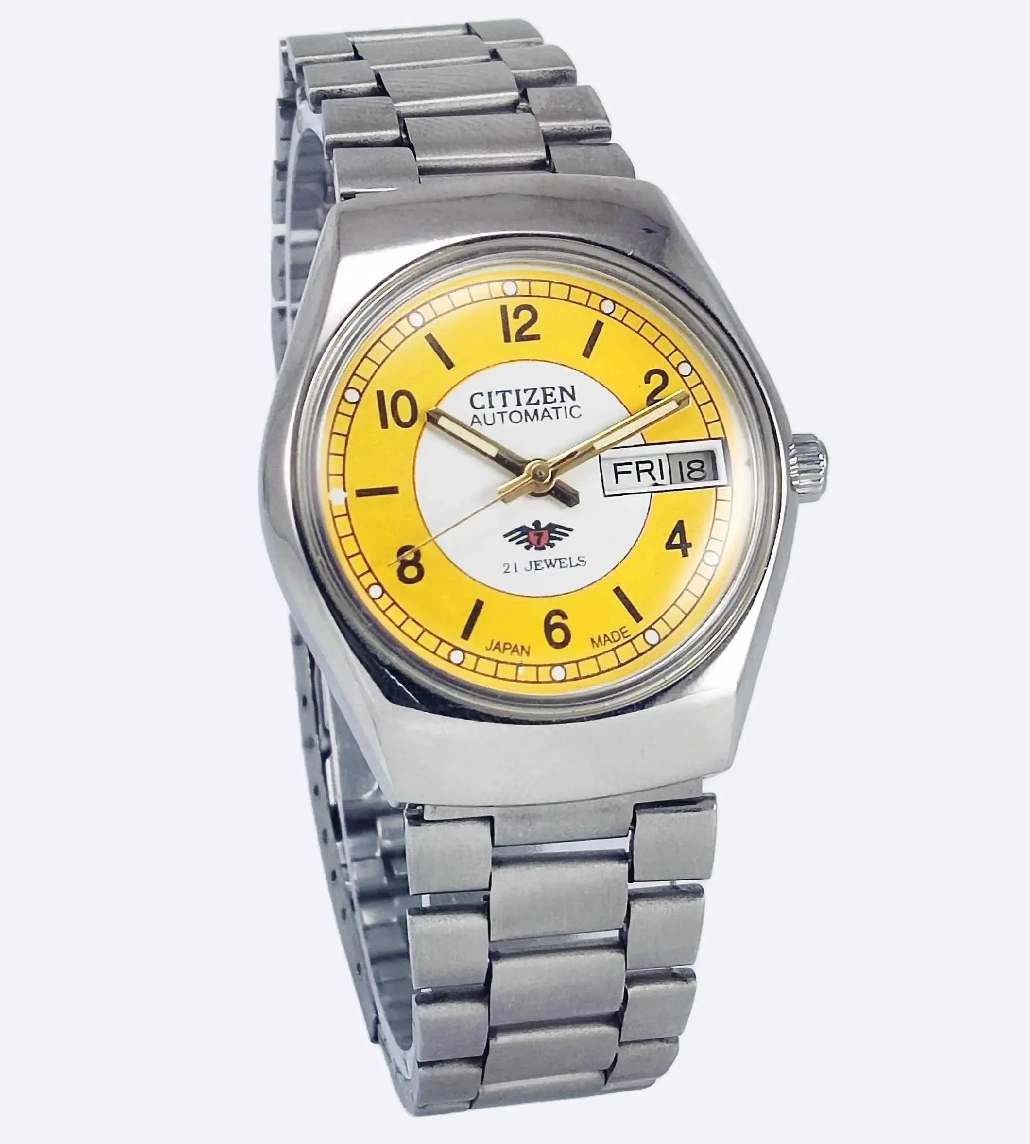 Citizen Automatic 8200A White-Yellow Dial 21 Jewels Day Date Men's Mechanical Watch