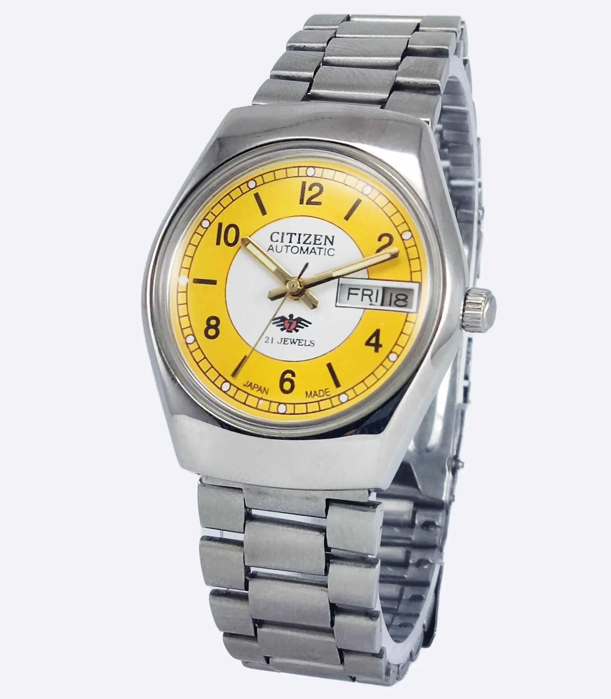 Citizen Automatic 8200A White-Yellow Dial 21 Jewels Day Date Men's Mechanical Watch