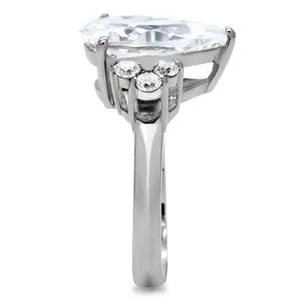 CJ141TK Wholesale Stainless Steel Clear Pear Cut Crystal Cubic Zirconia Ring