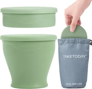Collapsible Travel Cup - Silicone Foldable Water Cup, BPA-Free with Lid & Waterproof Bag - Drinking Cup Set for Office, Camping & International Travel8 Oz, Green