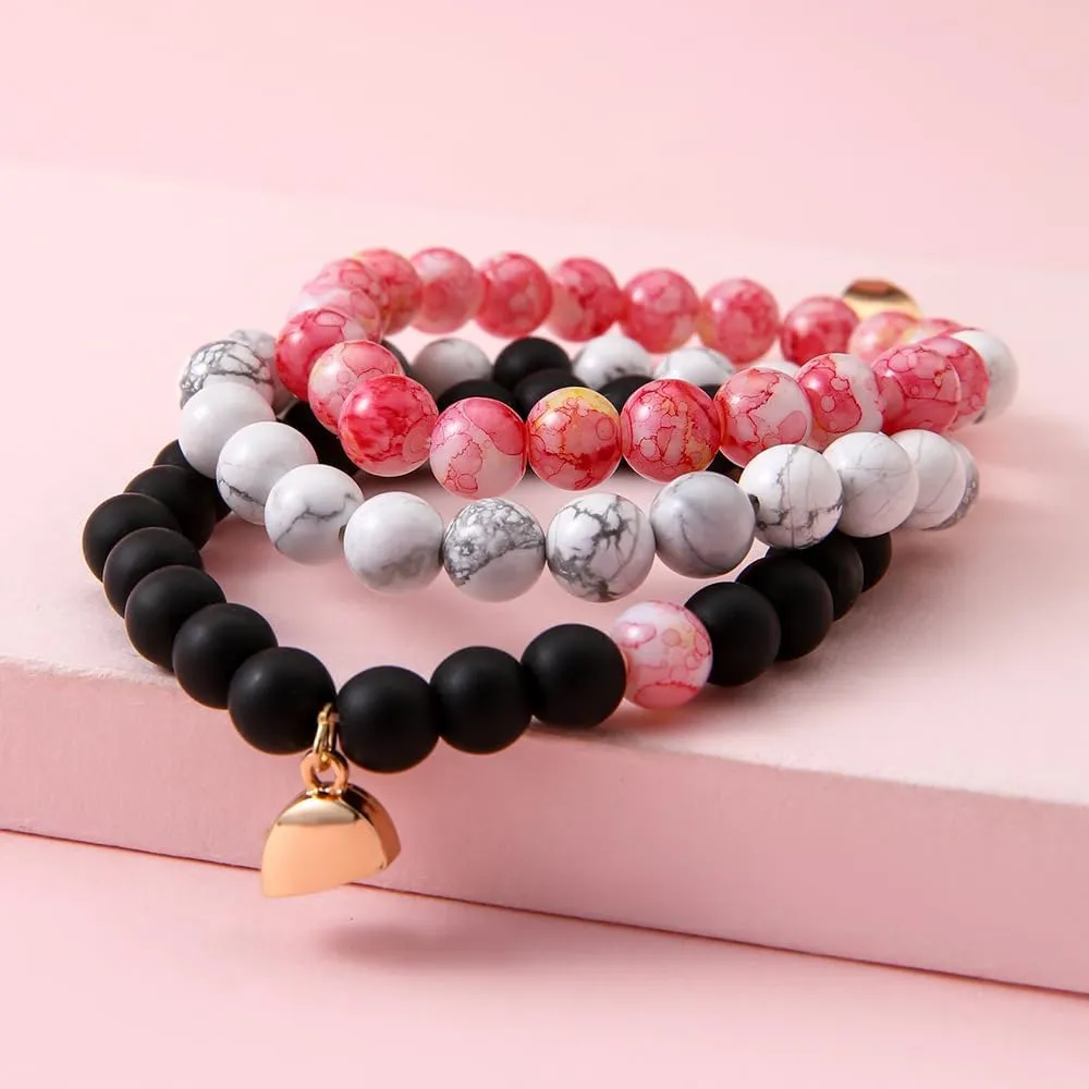 COLORFUL BLING BFF Bracelet for 3,Mother Daughter Bracelets Set,Cross Butterfly Heart Charm Bracelet for Women Men,Love Heart Matching Strand Bracelets Friendship Jewelry Gifts