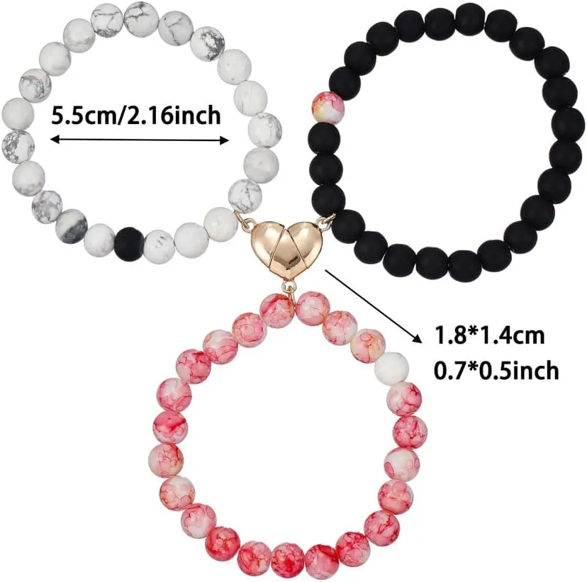 COLORFUL BLING BFF Bracelet for 3,Mother Daughter Bracelets Set,Cross Butterfly Heart Charm Bracelet for Women Men,Love Heart Matching Strand Bracelets Friendship Jewelry Gifts
