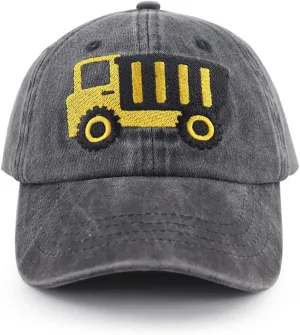 Construction Site Vehicles Hats for Boys Girls Age 3-10Adjustable Vintage Embroidered Kids Baseball Cap