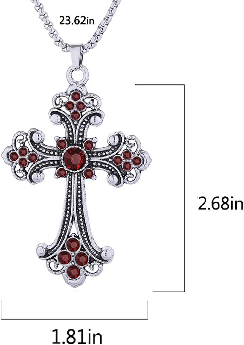 Cross Necklace for Women Men Baroque Rhinestone Cross Pendant Necklace Vintage Titanium Steel Cross Pendant Necklace Christmas Halloween Birthday Party Costume Jewelry