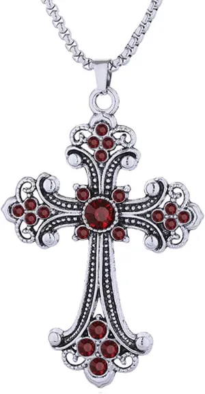 Cross Necklace for Women Men Baroque Rhinestone Cross Pendant Necklace Vintage Titanium Steel Cross Pendant Necklace Christmas Halloween Birthday Party Costume Jewelry