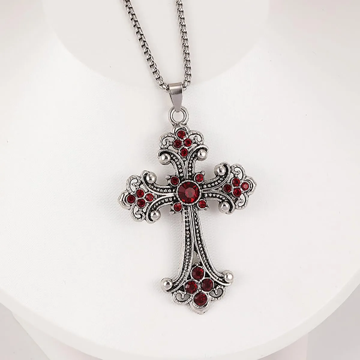 Cross Necklace for Women Men Baroque Rhinestone Cross Pendant Necklace Vintage Titanium Steel Cross Pendant Necklace Christmas Halloween Birthday Party Costume Jewelry