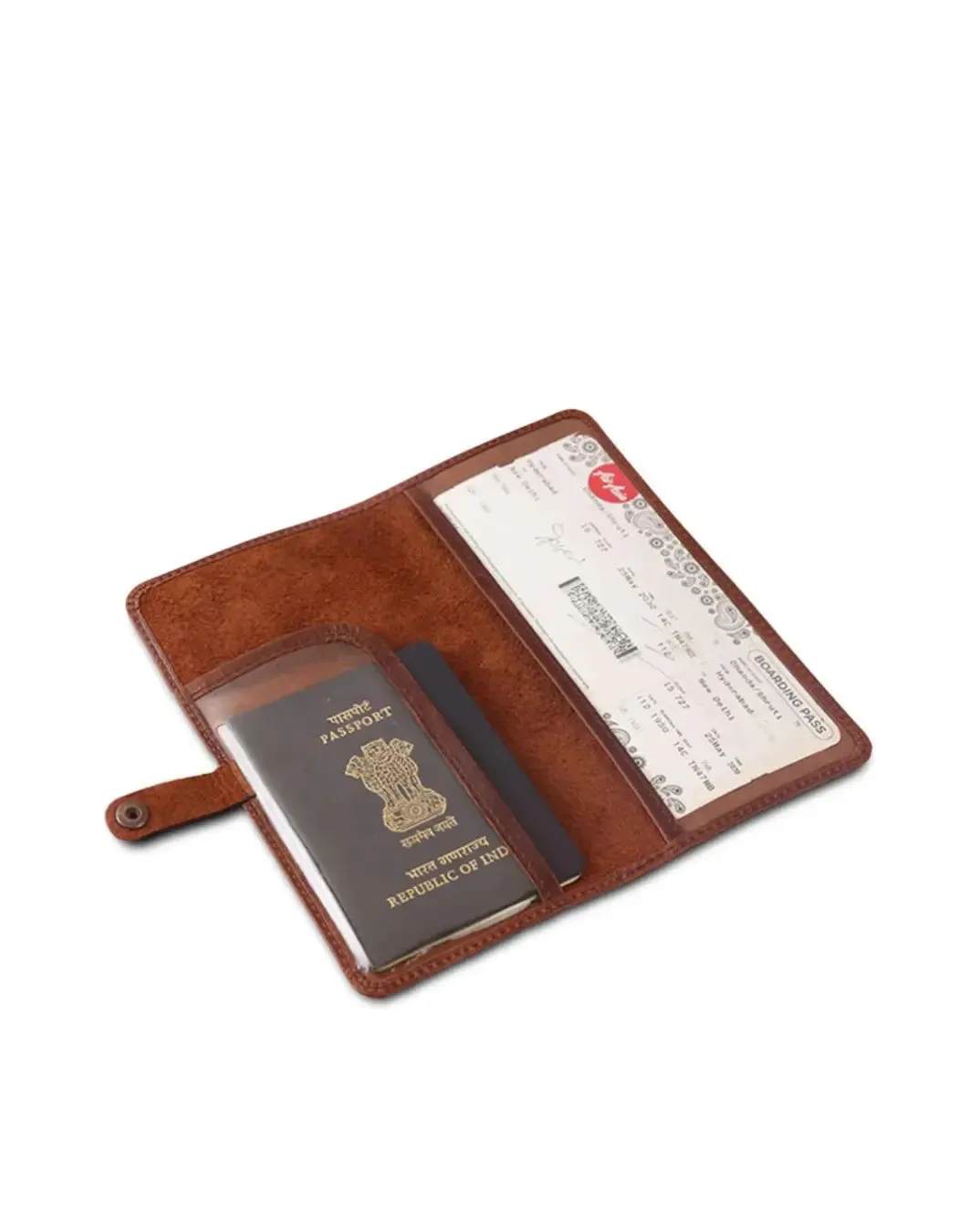 CRUSHED TAN LEATHER TRAVEL PASSPORT WALLET