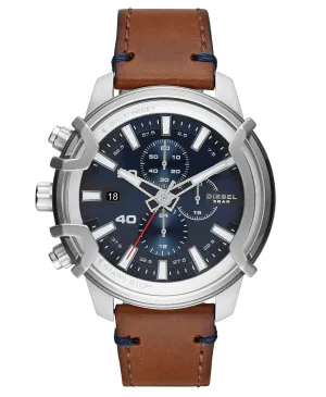 Diesel DZ4518 Chronograph Griffed Brown Leather Strap Watch 48mm Men Watches