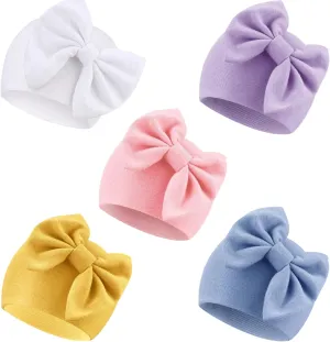 DRESHOW BQUBO Newborn Baby Girls Hats Hospital Hat Baby Cotton Beanie Infant Big Bow Hats for 0-24 Months
