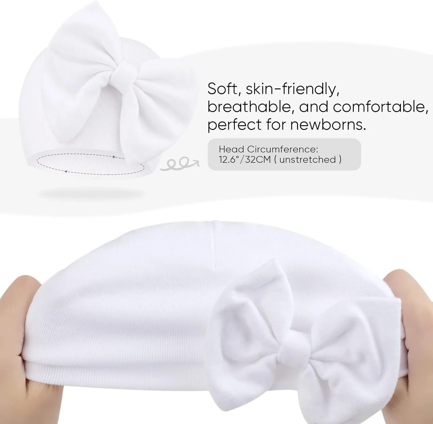 DRESHOW BQUBO Newborn Baby Girls Hats Hospital Hat Baby Cotton Beanie Infant Big Bow Hats for 0-24 Months