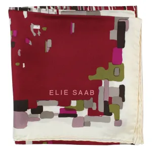 Elie Saab Scarf Maroon Olive Mauve Design - Twill Silk Square Foulard SALE