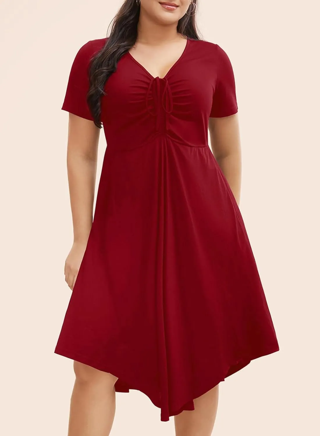 Eytino Women Plus Size Summer Dress Short Sleeve Sweetheart Neck Casual Mini Dresses