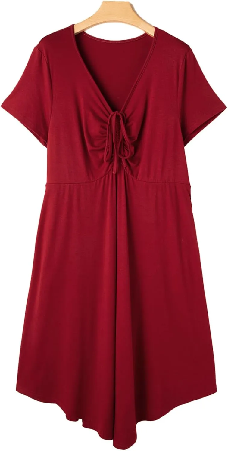 Eytino Women Plus Size Summer Dress Short Sleeve Sweetheart Neck Casual Mini Dresses