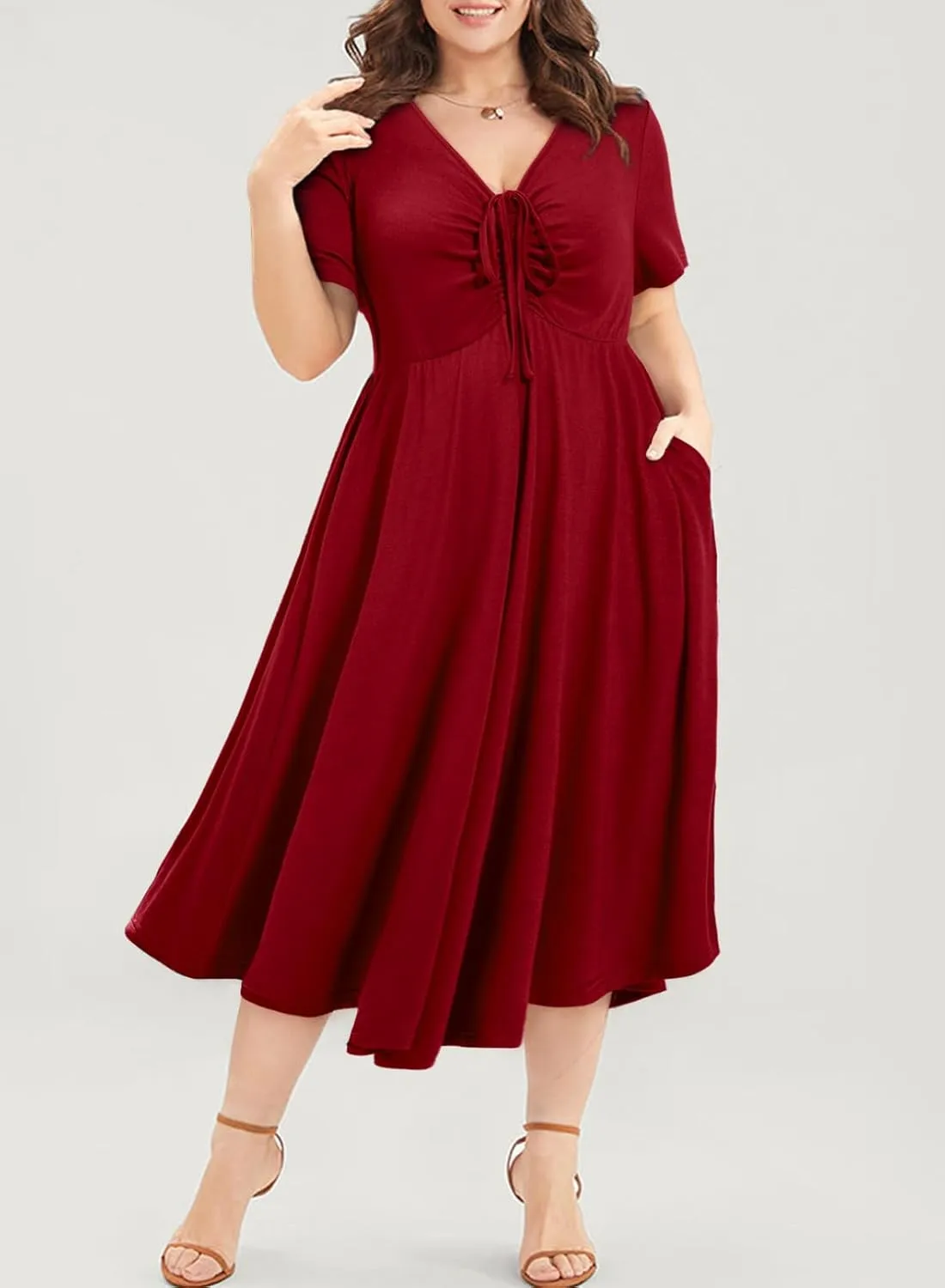 Eytino Women Plus Size Summer Dress Short Sleeve Sweetheart Neck Casual Mini Dresses