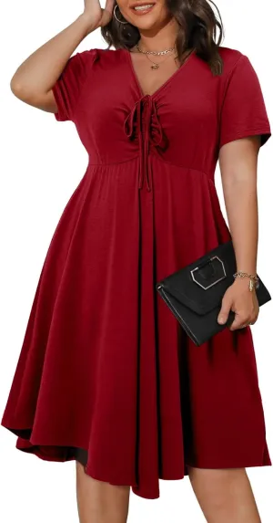 Eytino Women Plus Size Summer Dress Short Sleeve Sweetheart Neck Casual Mini Dresses